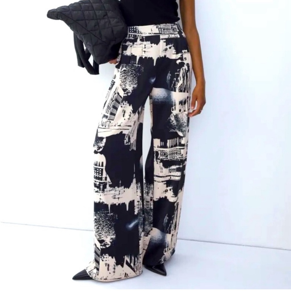 H&M print wide leg pants